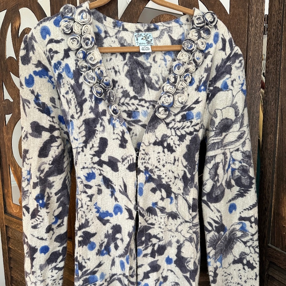 Anthropologie Tabitha Rosette Wool Clasp Closure Belted Jacket/Cardigan Size L